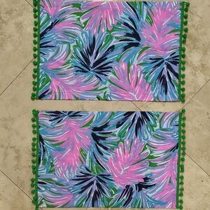 NEW Set (2) Lilly Pulitzer Placemats Rectangular - Vibrant, Green Poms Decor